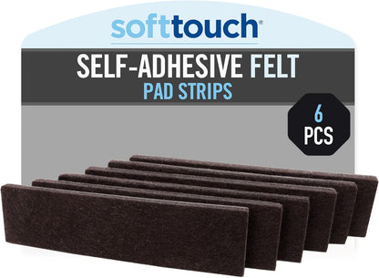 SoftTouch 1" x 4" Heavy-Duty Furniture Slider Felt Strips for Hard Surfaces, Adhesive Felt Tape Furniture Moving Pads for Beds, Sofas, Dressers, Set of 6, Brown