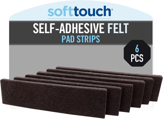 SoftTouch 1" x 4" Heavy-Duty Furniture Slider Felt Strips for Hard Surfaces, Adhesive Felt Tape Furniture Moving Pads for Beds, Sofas, Dressers, Set of 6, Brown