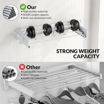 Foldable Wall Mounted Space-Saving Drying Rack, 23.5 In Rustproof Stainless Steel Laundry Hanger with 50 Lbs Heavy Duty Reinforced Rods for Wet Towels & Heavy Clothes, Fits Apartment Bathroom RV,White