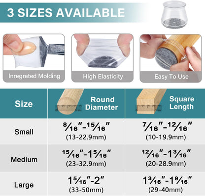Ansible 24 Pcs Chair Leg Floor Protectors Square, Silicone Felt Furniture Leg Pads Caps Covers for Hardwood Floors (Fit:1-1/16" to 1-5/8")