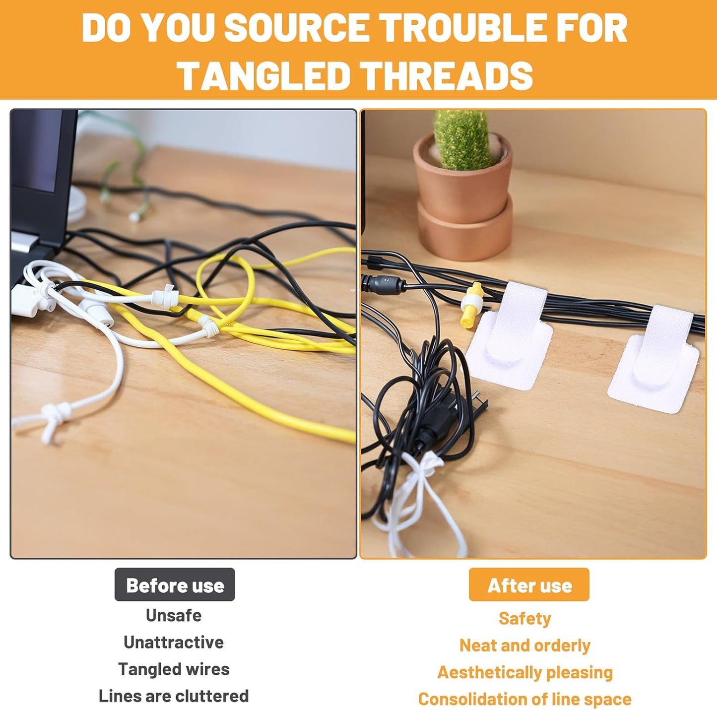 50 Pcs Cable Management Under Desk Wire Clips Under Table Hook and Loop Cable Straps White Adjustable Self-Adhesive Cables Ties Reusable Cord Organizer Holder for Home, Office