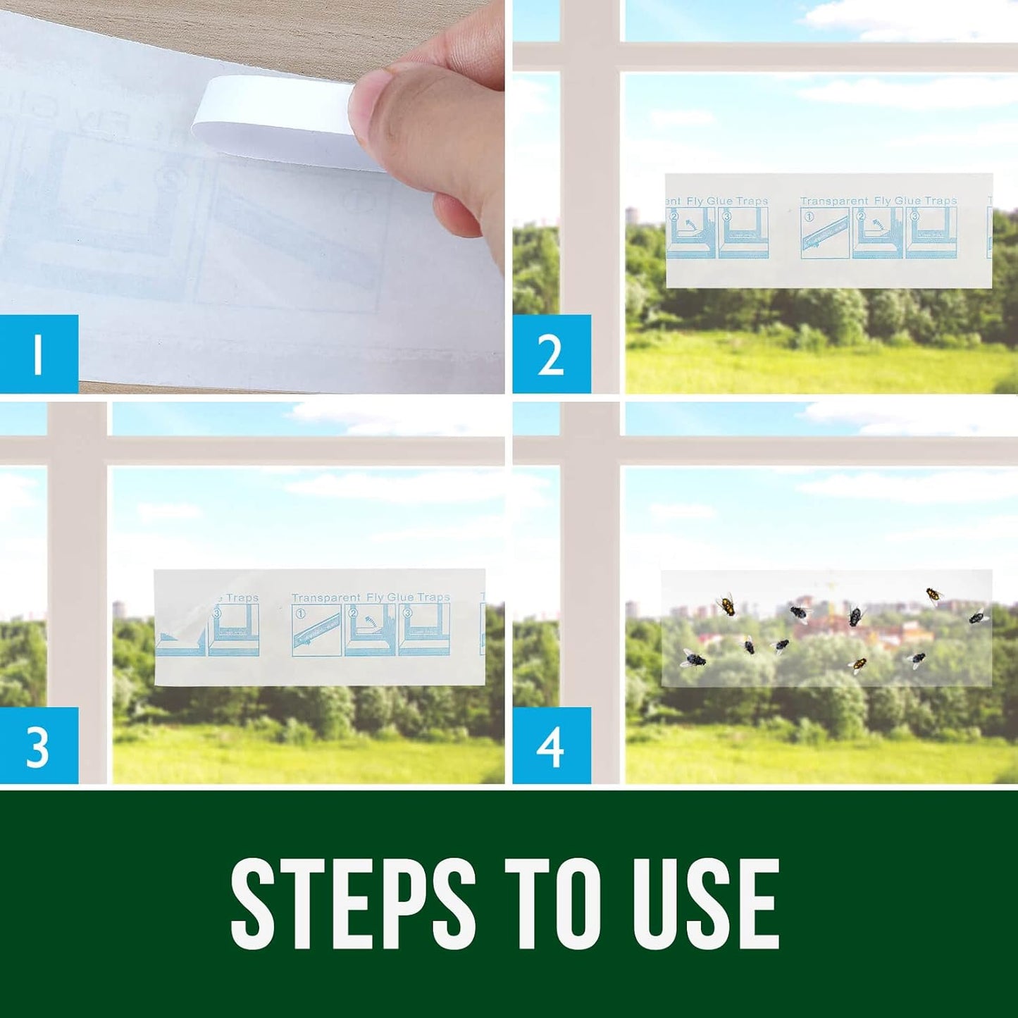 Garsum Window Fly Traps Indoor, Fly Paper Bug Sticky Strips, House Fly Killer Window Decal Non-Toxic，12 Pack