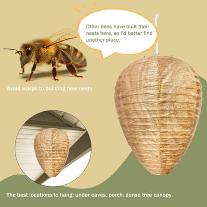 3 Pack Fake Wasp Nest Decoy Hanging Waterproof, Fake Hornet Nest Decoy Carpenter Bee Deterrent, Wasps Trap Wasp Deterrent Outdoor Yellow Jacket Carpenter Bee Traps for Outsides Garden Patio