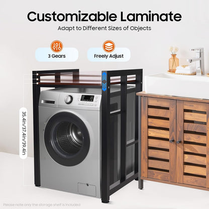 Over Washer and Dryer Shelves, Washer and Dryer Storage Shelf, Adjustable Laminate and Foot Pads Washing Machine Storage Rack for Kitchens Dressing Rooms (Black, Teak Color)