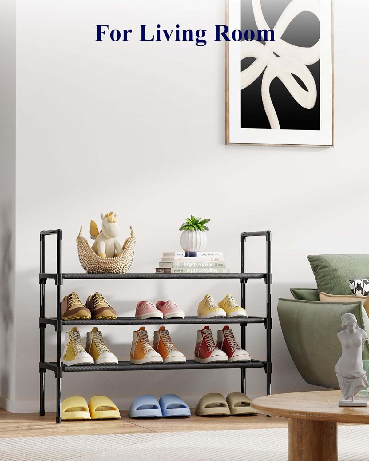 Kitsure Shoe Rack - 3-Tier Shoe Organizer, Shoe Rack for Closet, Entryway, Bedroom, Easy- Assembly Storage Shelf with Side Handles, 27.6" Wide - 3 Tiers, Grey