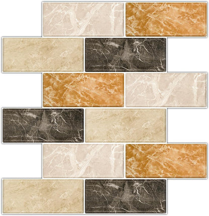 10 Sheets Peel and Stick Backsplash for Kitchen 12"X12" Back Splash Adhesive Subway Wall Tile Flat Vinyl Sticker for Bathroom on Renter Friendly Marble 2-6 (Not 3D Tile)