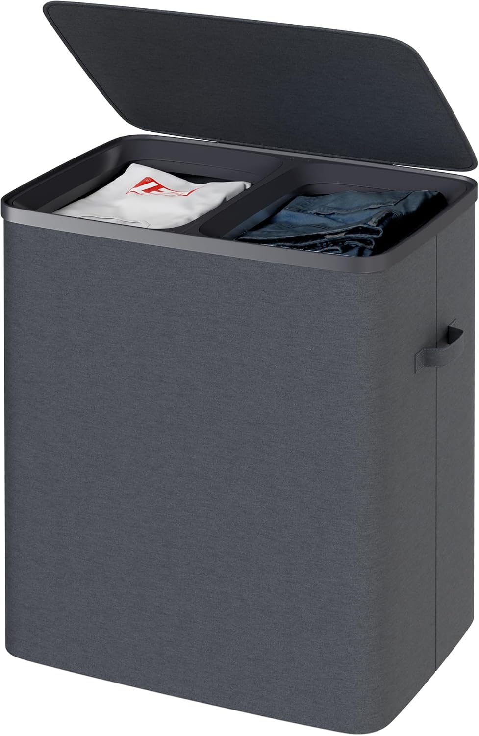 Whitmor Laundry Sorter, 92L Laundry Hamper with Shelf & 2 Removable Bags, 2 x 12.1 Gallons (46L), 28.8 x 13 x 28.4 Inches, Dirty Clothes Hamper Organizer for Laundry Room, Bathroom, Dorm, Black