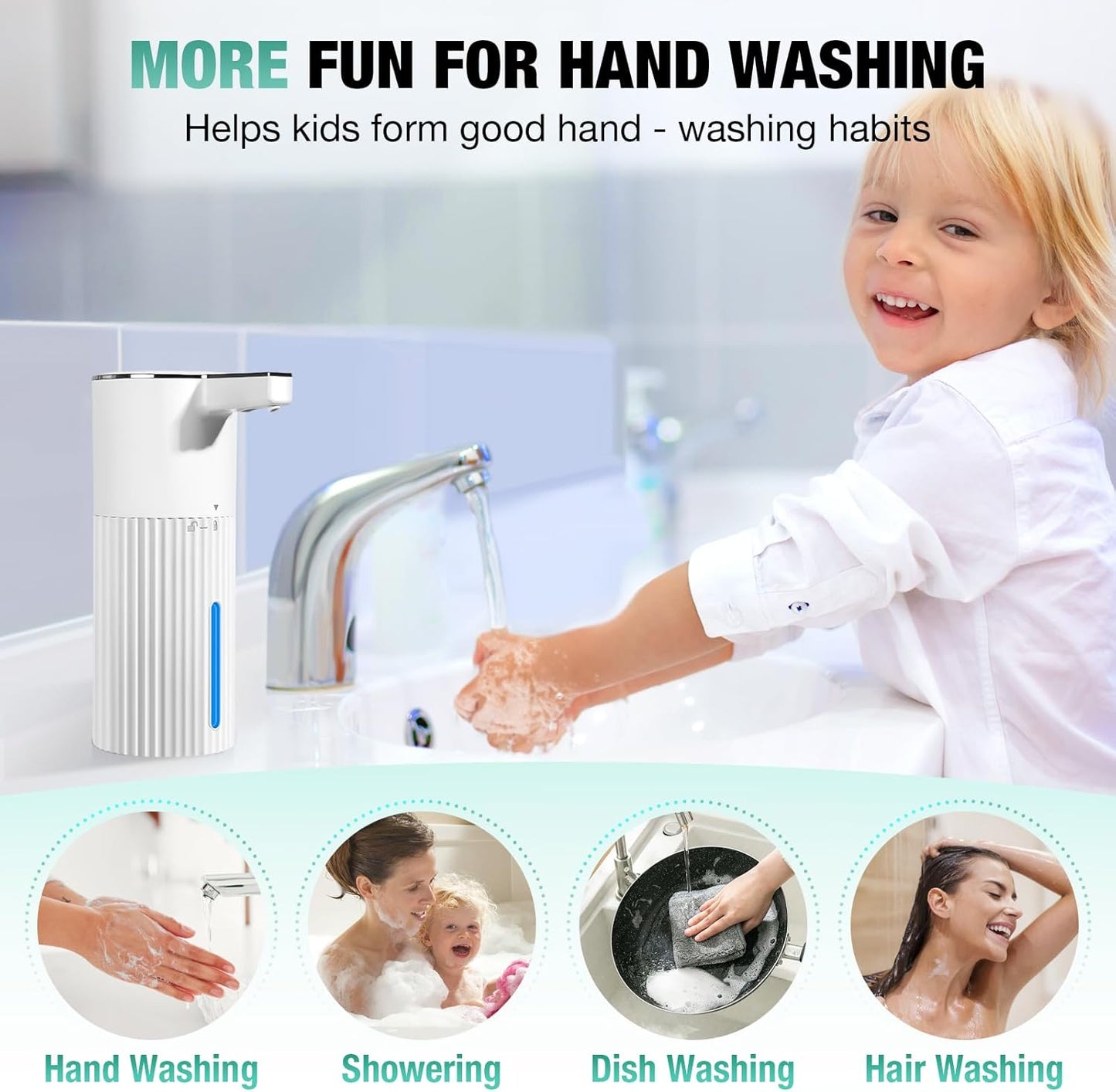 2 Pack Automatic Soap Dispenser: 14oz Plastic - Foaming Touchless 4 Level Adjustable Wall Mount Foam Black Rechargeable Electric Auto Smart Soap Dispenser Set - Bathroom Kitchen Hand Dish Lotion