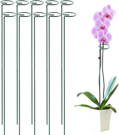 HiGift 17 inch Plant Support Stakes, 4mm Thick Garden Single Stem Flower Support Stake Amaryllis Plant Cage Support Rings with 10 pcs Plant Clips for Tomato Orchid Lily Peony Rose Flower Stem-5 Pack