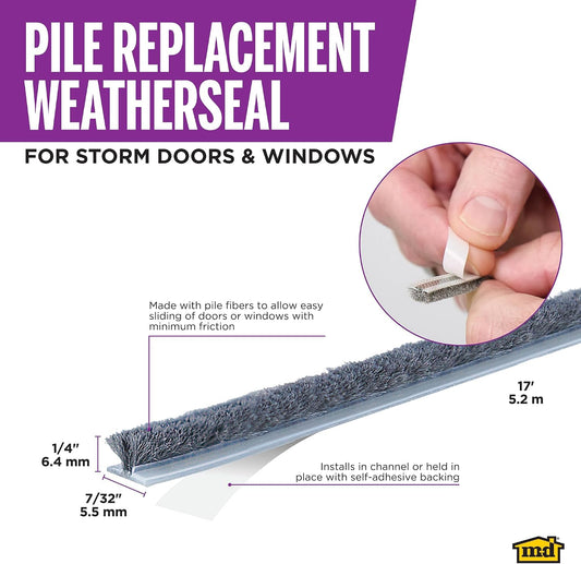 M-D Building Products, Gray 04267 M-D Epdm Adhesive Weather-Strip, 1/4 in W X 17 Ft L X 7/32 in H, 1 Pack
