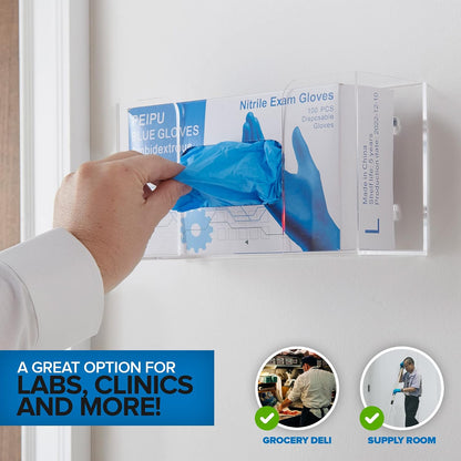 Stock Your Home Triple Acrylic Gloves Dispenser, Tissue Box Shelf, Glove Holder Wall Mount, For Kitchen, Cleaning Closet, Lab, Exam, Office