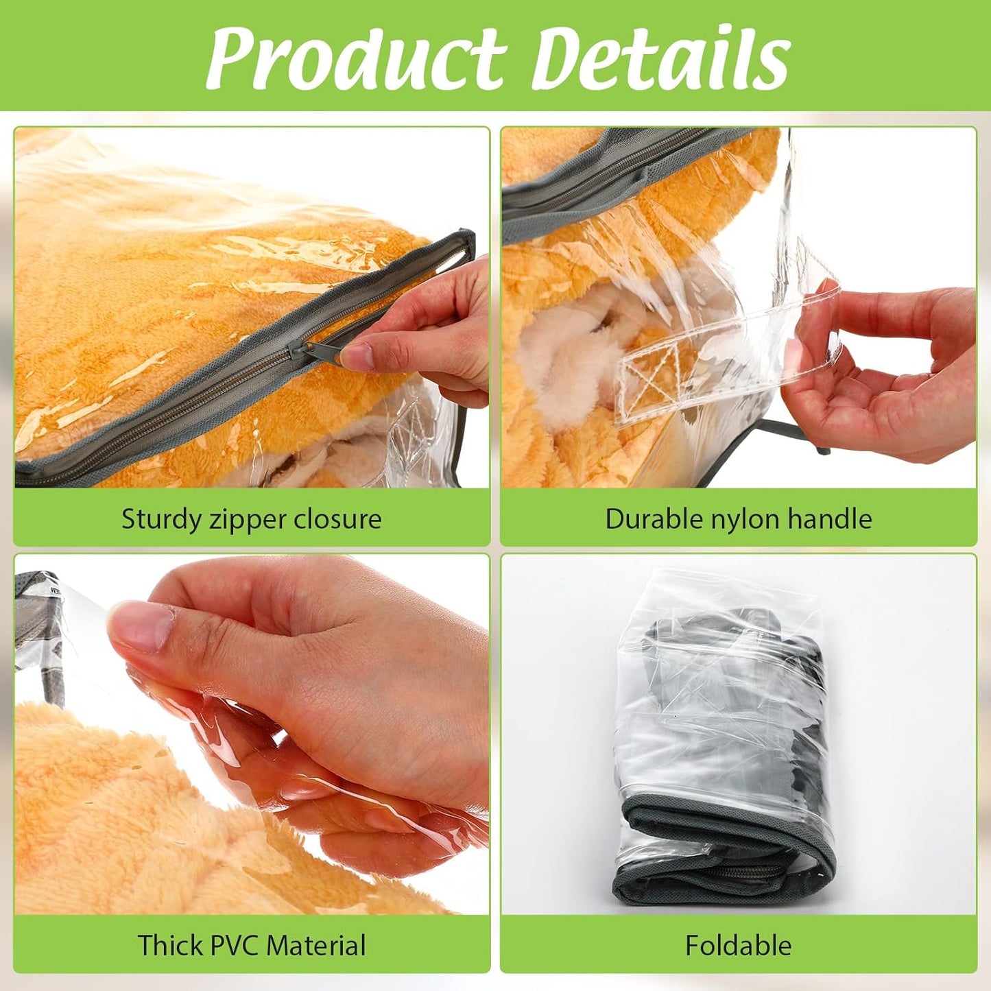 Windyun 16 Pack Clear Storage Bags with Zipper and Handle for Clothes Heavy Duty Plastic Blanket Clothes Moving Bags Cloth Bins for Blanket Comforter Clothing Toys (Grey Edge)