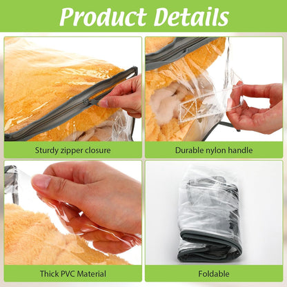 Windyun 16 Pack Clear Storage Bags with Zipper and Handle for Clothes Heavy Duty Plastic Blanket Clothes Moving Bags Cloth Bins for Blanket Comforter Clothing Toys (Grey Edge)