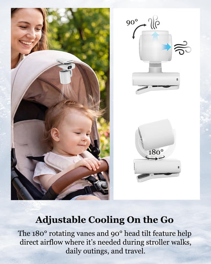 3 in 1 Clip On Portable Fan, Quiet Lash Extension Fan, Baby Stroller Fan, Rechargeable Handheld Pocket Fan with LED Display, 5 Speed 8000RPM Turbo Cooling Fan for Travel, Concert, Office, Makeup,Desk
