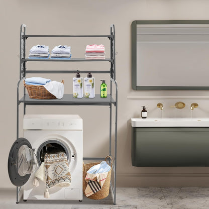 3-Tier Expandable Over Toilet Washing Machine Dryer Storage Utility Rack Bathroom Organizer Rack Laundry Room Storage and Organizer Standing Shelf Space Saving