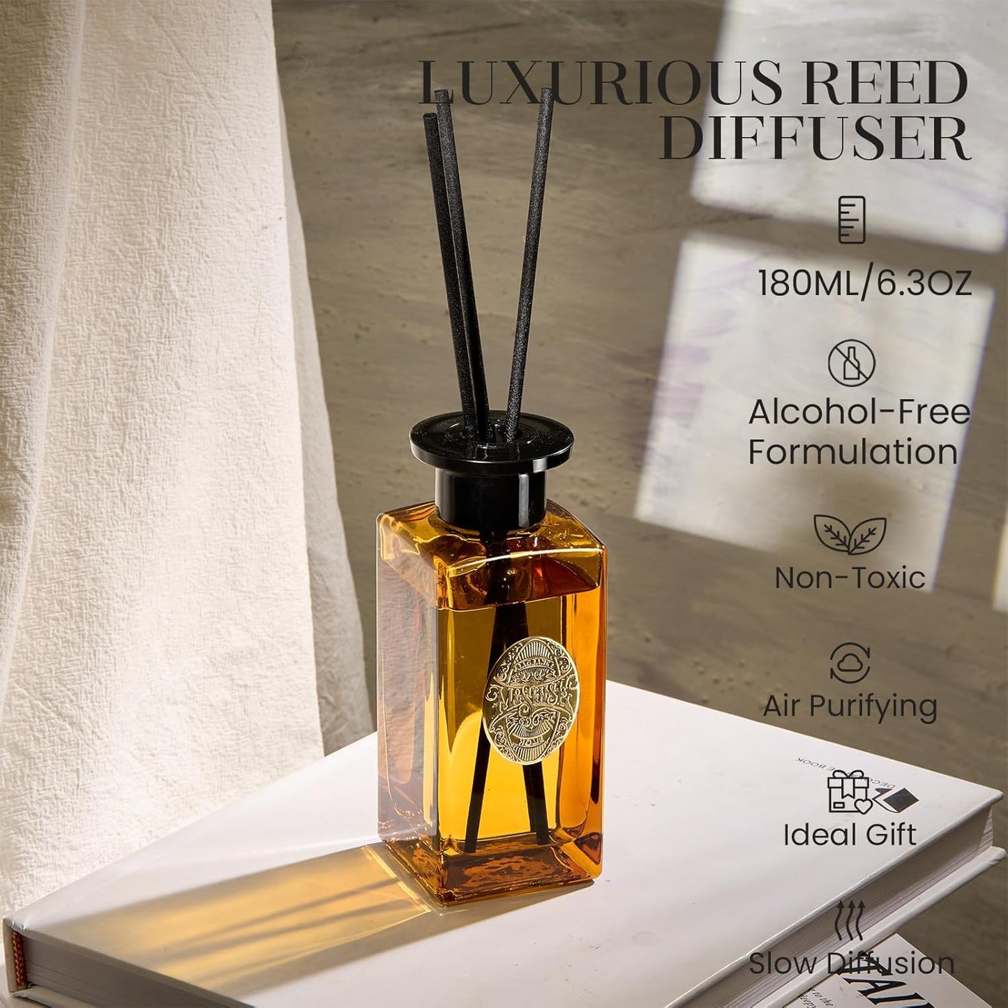 M&SENSE 6.3 oz Large Reed Diffuser Set | Lime+Basil Scent Oil Diffuser with Sticks | Hotel Collection Non-Toxic Home Fragrance |for Bedroom Bathroom Living Room - Colors A