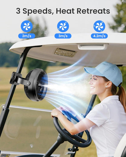 Koonie 8" Clip on Fan, 10000mAh Rechargeable Battery, Strong Airflow | 4 Speeds, Sturdy Clamp, Ideal Portable USB Desk Fan for Office, Golf Cart, Camping, Travel, Tent, Outdoor, Treadmill & Gym