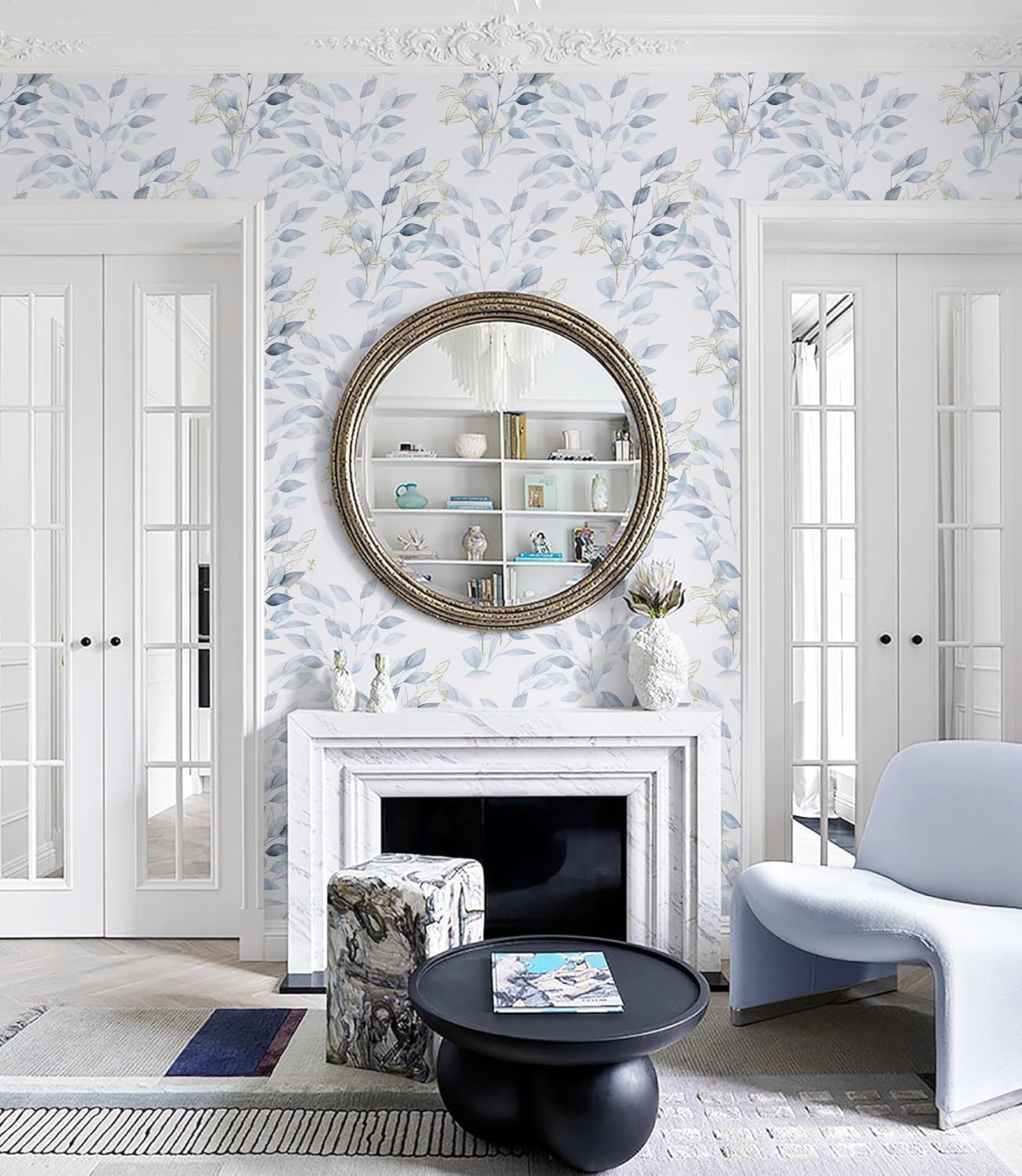 HeloHo Peel and Stick Wallpaper Blue Floral Leaf Wall Paper Self Adhesive Removable Thicken Waterproof Contact Paper for Bathroom Bedroom Living Room Decor Renter Friendly Wallpaper 15.35" X 78.7"