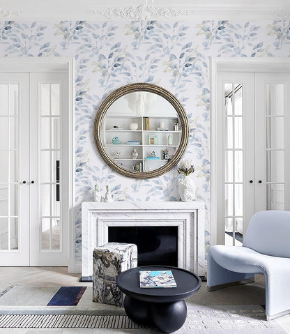 HeloHo Peel and Stick Wallpaper Blue Floral Leaf Wall Paper Self Adhesive Removable Thicken Waterproof Contact Paper for Bathroom Bedroom Living Room Decor Renter Friendly Wallpaper 15.35" X 78.7"