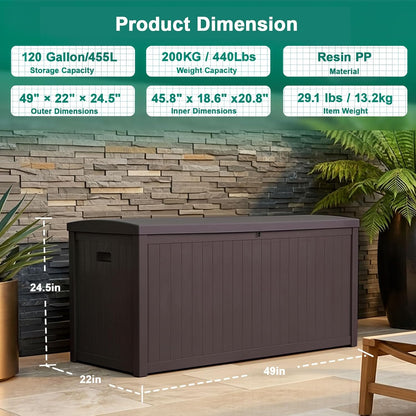 EHHLY Outdoor Storage Box Large-120 Gallon Deck Box with Hydraulic Pistons&Lockable Secure, Waterproof Resin Package Delivery Box for Outside Porch, Curbside, Patio, Home