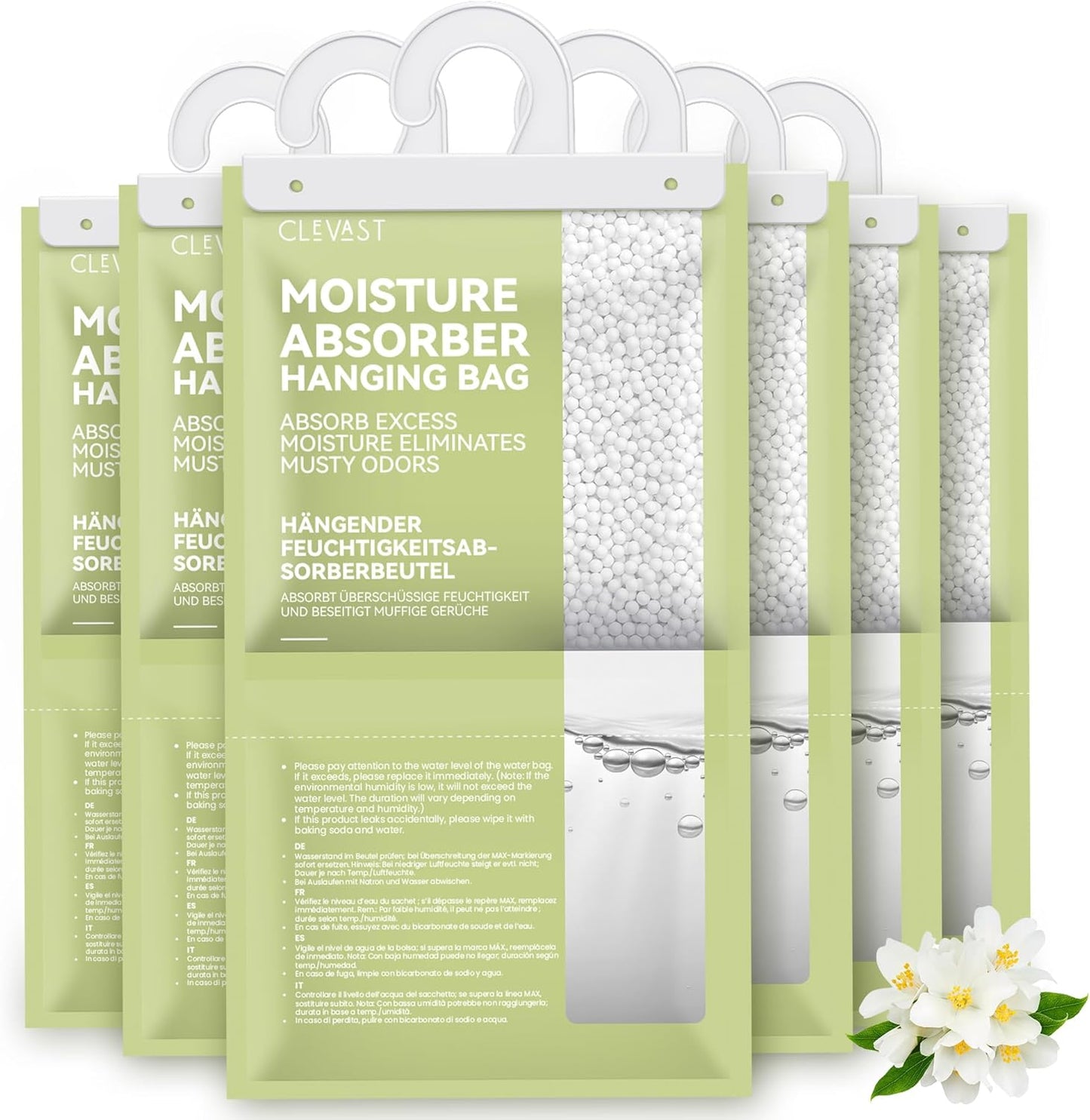 CLEVAST Moisture Absorbers Packets 10 Pack, Dehumidifier Bags for Closet, Unscented Hanging Humidity Absorber in Wardrobes, Bedrooms, Bathrooms(Net Wt. 230g/Pack)