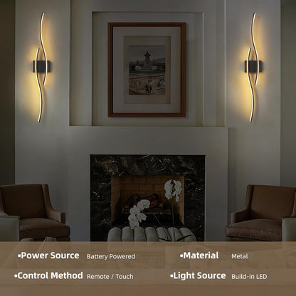Battery Operated Wall Sconce Set of 2, Dimmable Modern LED Wireless Wall Light with Remote Control, Sconce Wall Decor for Living Room, Hallway, Quick Install, No Electrician Required