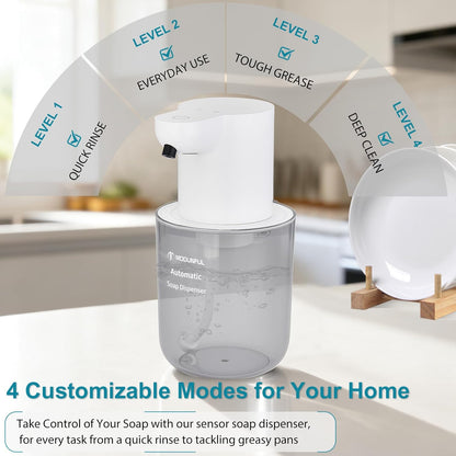 Automatic Foaming Soap Dispenser for Bathroom: 4-Level Adjustable Countertop/Wall Mount Hand Soap Dispenser, 13.5oz/400ml Type-C Rechargeable – Suitable for Kitchen, Bathroom, Office, Hotel (Black)