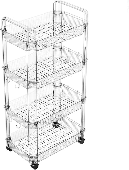 Yieach 3 Tier Rolling Cart with Wheels,Clear Narrow Bathroom Rack Organizer,Slim Storage Cart,Three Tier Thin Shelf and Narrow Rolling Utility Cart for Small Space Shelf,Dorm Room,Kitchen,Laundry