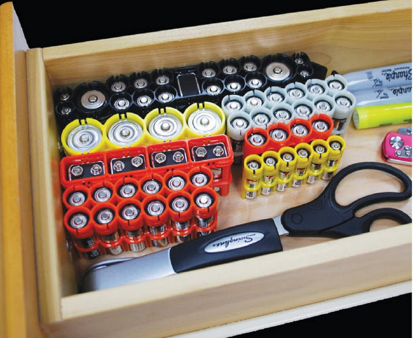 AA Battery Storage Caddy by Storacell, Yellow - Holds 24 Batteries (Not Included)