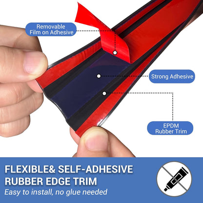 Slimline Cabinet Door Edge Protector, 3/4" Self Adhesive Peel and Stick Rubber Edge Guards, Flexible U Shaped Strips for Kitchen & Garbage Drawer Fronts, Edge Trims for Desks and Shelfves, Black, 10Ft
