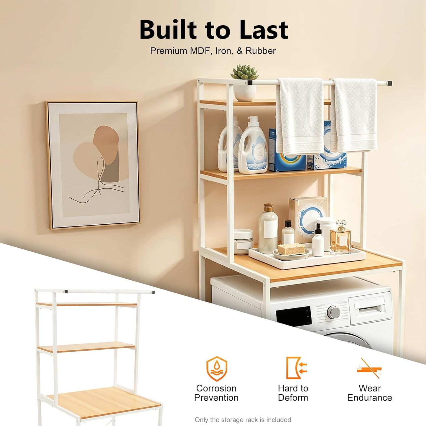 Over Washer and Dryer Shelves, 3 Tiers Heavy Duty Laundry Room Storage Rack for 27" W x 38" H Washer, Freestanding Washing Machine Storage Shelves for Bathroom