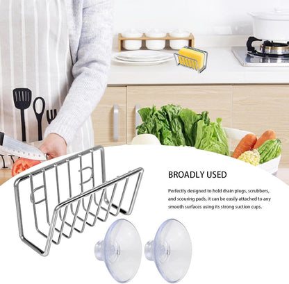 Sponge Rack – Iron and Stainless Steel 11x6x6 Cm | No-Drill Dishcloth Rack | Wall-Mounted Storage Holder for Kitchen Sink Organization to Hold Sponges, Dishcloths, and Cleaning Tools with Durable