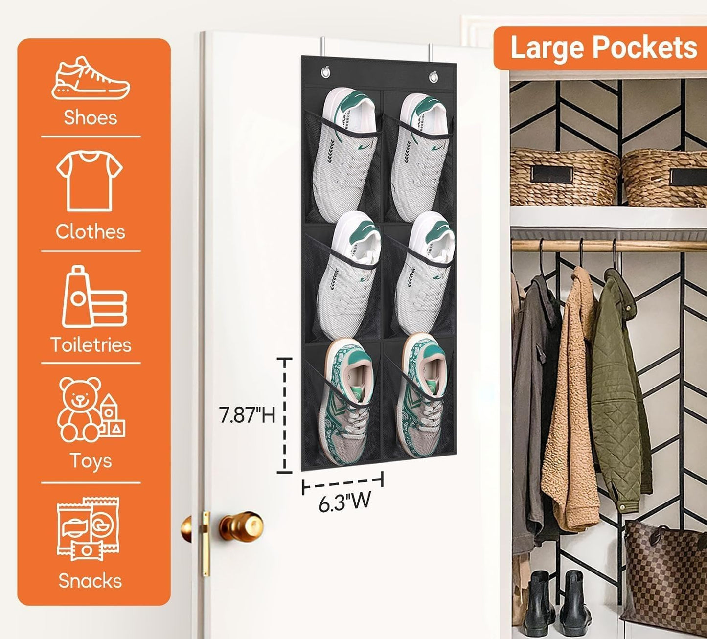 KIMBORA 2 Packs Narrow Over the Door/Wall Shoe Organizer Cruise, Small Hanging Shoe Rack for Closet with Clear Mesh Pocket for Bathroom, RV, Pantry, Camping (White)