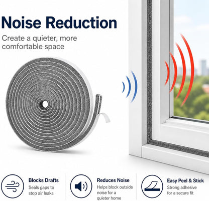 Self-Adhesive Door Draft Stopper & Weather Stripping Door Seal – Gray, 33 Ft x 0.35" Wide x 0.35" Thick Foam Seal Strip – Draft Blocker, Noise Reduction, Insulation