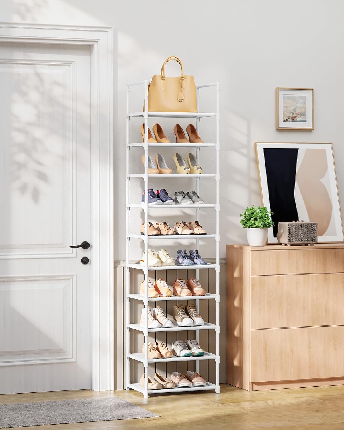 Kitsure Shoe Rack - 10-Tier Shoe Organizer with Detachable Fabric Shelves & Metal Frame, Tall Shoe Rack for Closet, Entryway, Living Room, 16.9" Wide - 10 Tier, Black