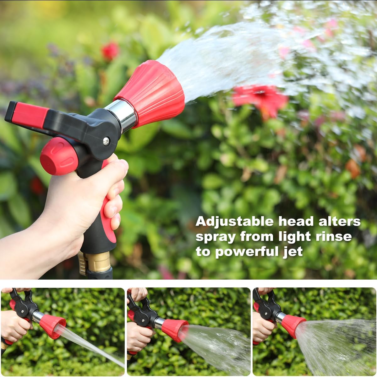FANHAO Heavy Duty Fireman's Hose Nozzle, Metal Water Nozzle with 8 Spray Patterns, High Pressure Garden Hose Sprayer with Lever Control and Non-Slip Grip to Water Plants & Lawns, Wash Cars & Clean