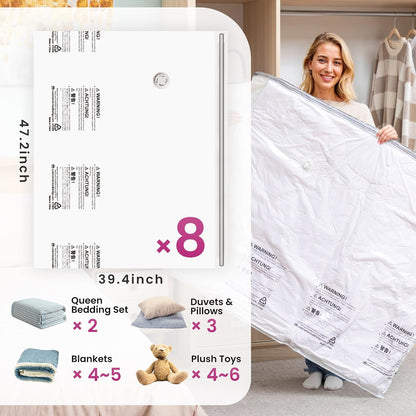 TAILI 8 Pack Vacuum Storage Bags, Jumbo Size (31×40 inch), Vacuum Seal Bags for Clothing, Bulky Bedding, Comforter, Blankets, Pillows, Space Saver Packing