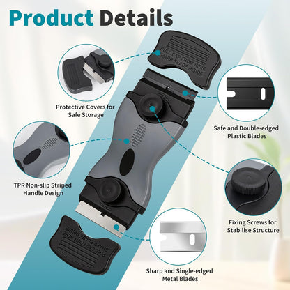 Oven Scraper for Cleaning, Glass Stove Top Scraper for Removes Tough Grease & Carbon Buildup, Multi-Purpose Glass Scraper Tool for Oven, Stovetop, Window, Tile, Floor 2 Pack