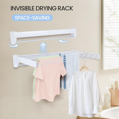 Wall Mounted Clothes Drying Rack 27.56", Foldable Retractable Garment Hanger with Towel Pole, Heavy Duty Space Saving Laundry Drying Rack for Balcony, Laundry Room, Bedroom, Bathroom (no towel pole)