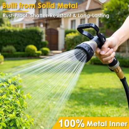 FANHAO Heavy Duty Fireman's Hose Nozzle, Metal Water Nozzle with 8 Spray Patterns, High Pressure Garden Hose Sprayer with Lever Control and Non-Slip Grip to Water Plants & Lawns, Wash Cars & Clean