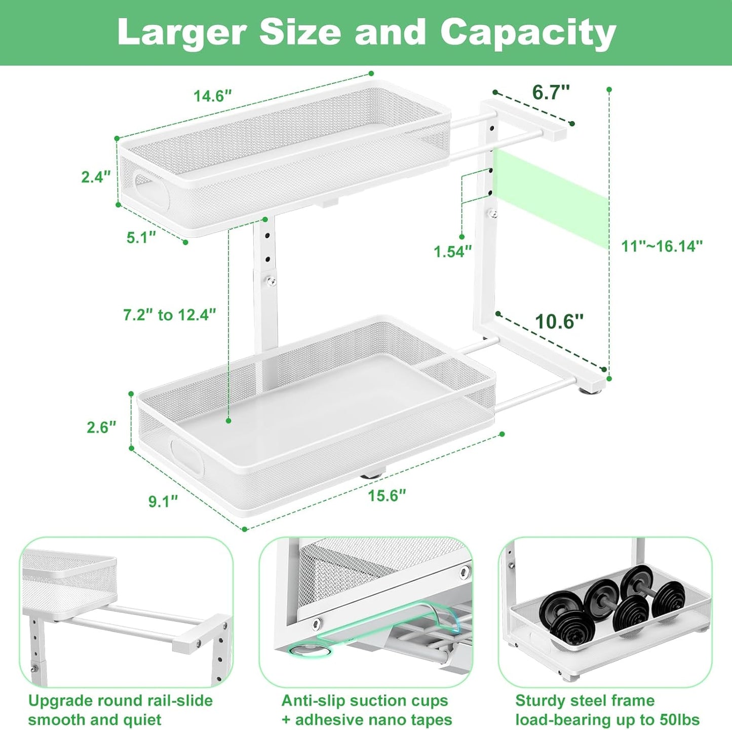 Under Sink Organizer 2 Pack, High Adjustable 2 Tier Under Sink Organizers and Storage, Slide out Metal Cabinet Organizers, Pull out Storage Drawer Shelf for Kitchen Bathroom Cabinet (Black-1pack)