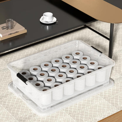 40 Quart Plastic Clear Underbed Storage Bin with Wheels, 3 Packs | Stackable Large Flat Under Bed Organization Boxes with Lids