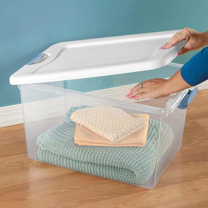 Sterilite 4-Pack 56 Quart Wheeled Latching Box, Underbed Clear Plastic Storage Organizer - Under Bed Rolling Container Bin with Lid and Wheels for Home or Dorm Bedrooms and Closets