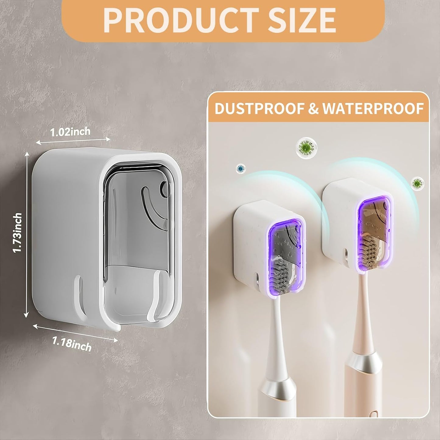 Wall Mounted Toothbrush Holders for Bathroom,Strong Self Adhesive Tooth Brush Holder with Cover, Toothbrush Heads Organizer for Family, 2 Pcs