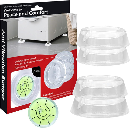 washing machine anti vibration pads - Prevents the washing machine from moving during use and reduces noise - PU transparent material (4-piece set) + leveling tool