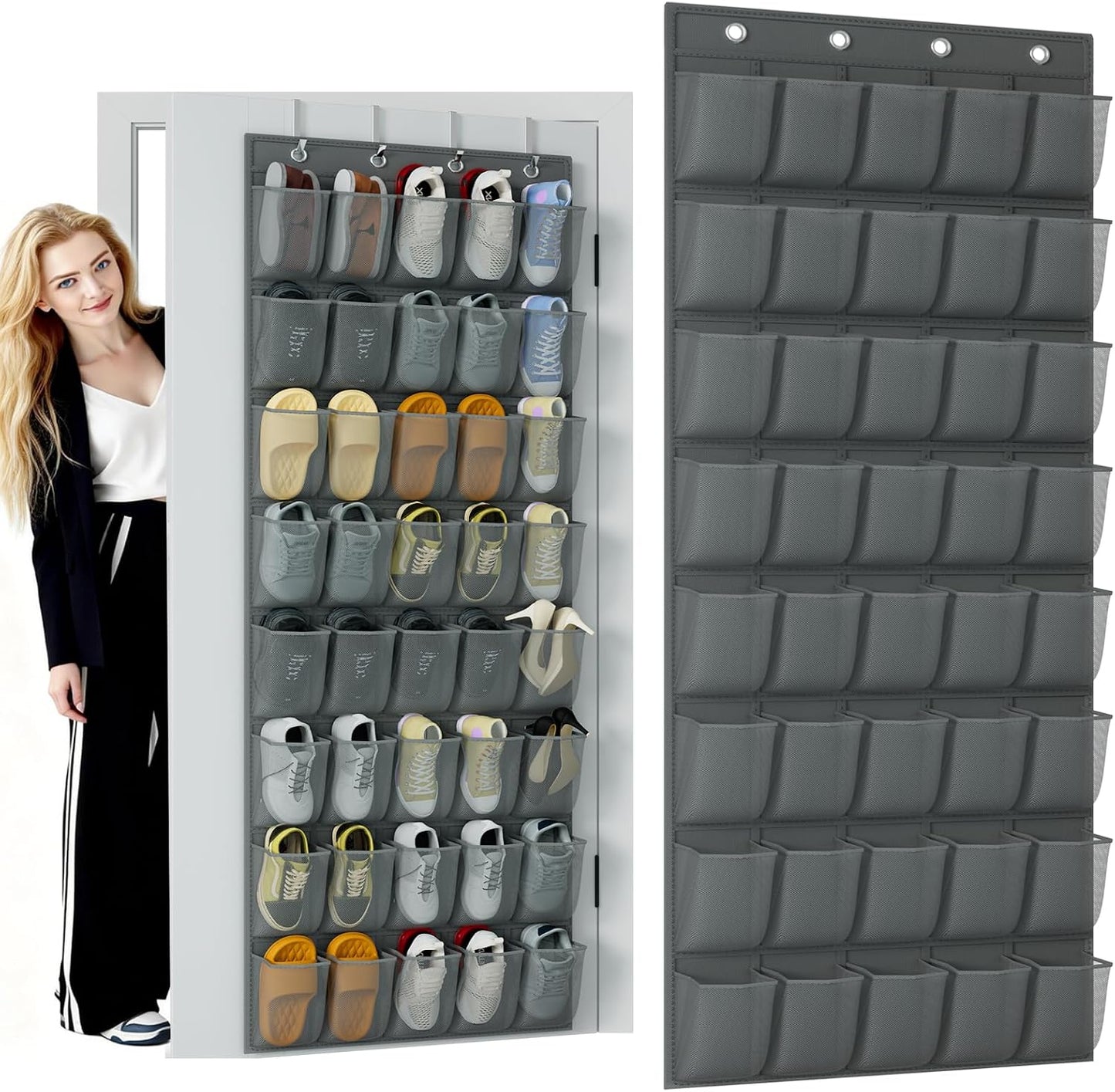 homyfort Over the Door Shoe Organizer, Hanging Shoe Rack Storage Holder with 24 Large Pockets for Closet Door, Men Women Kids Shoes, Cruise (Black)