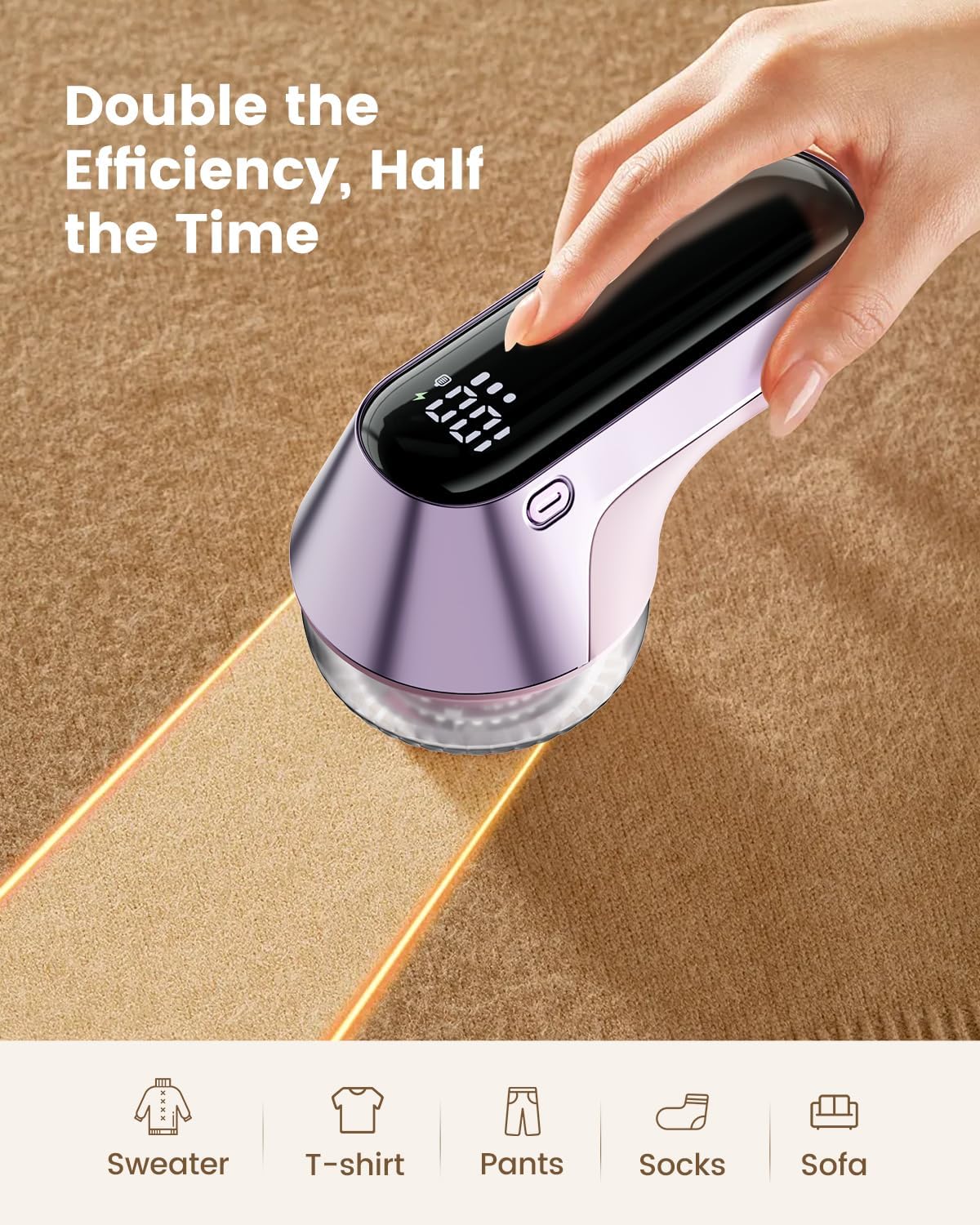 coldSky Fabric Shaver, Rechargeable Lint Shaver with Digital Display, Portable Sweater Defuzzer with 3 Speeds, 6 Leaf Blades and Safety Lock, Electric lint Remover for Clothes, Sweater (Silver)