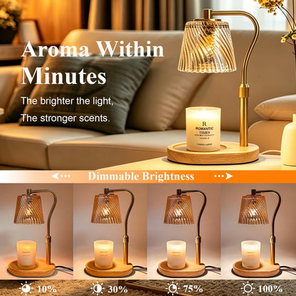 Candle Warmer Lamp - 2/4/8h Timer & Stepless Dimmable Candle Lamp with 3.9ft Cord, Adjustable Height Wax Melt Warmer for 2-6'H Jar Candles, Streamlined Flameless Ambiance Light for Bathroom Bedroom