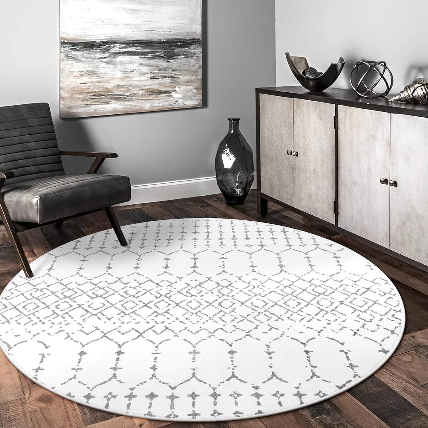 Lahome Moroccan Entry Rug 2x3, Non-Slip Washable Front Indoor Door Mat Rubber Backing Low-Profile Door Rugs, Small Geometric Print Distressed for Entryway Bathroom Kitchen, Black Hana