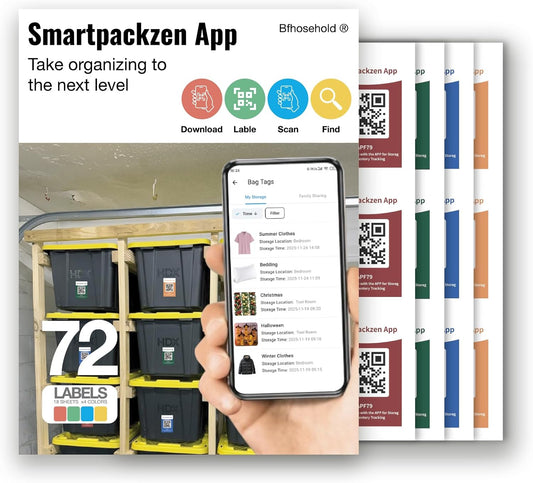 72Pcs Smart QR Code Stickers Storage Tags with Free APP | Multicolored Smart Labels for Storage Bins, Smart Labels for Moving Labels, Moving Supplies, Track Inventory
